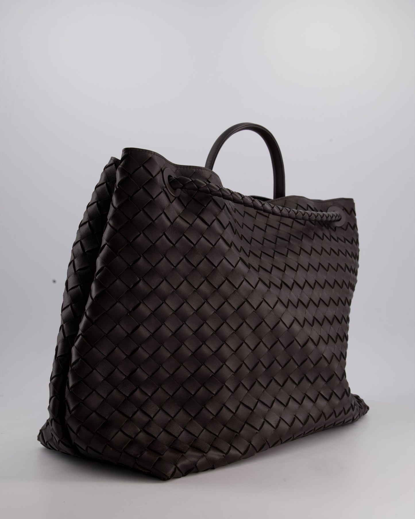 Bottega Veneta Brown Andiamo Large Intrecciato Leather Top Handle Bag with Sliding Cross-Body and Gold Knot Hardware RRP £6,090