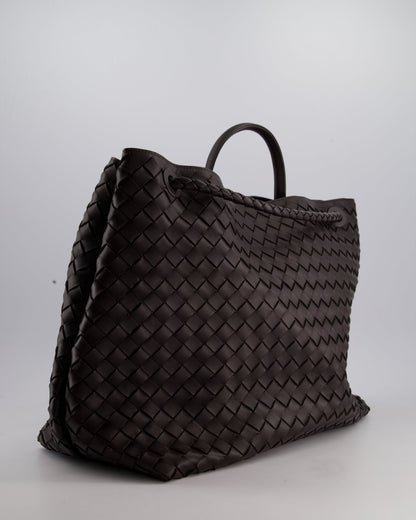 Bottega Veneta Brown Andiamo Large Intrecciato Leather Top Handle Bag with Sliding Cross-Body and Gold Knot Hardware RRP £6,090