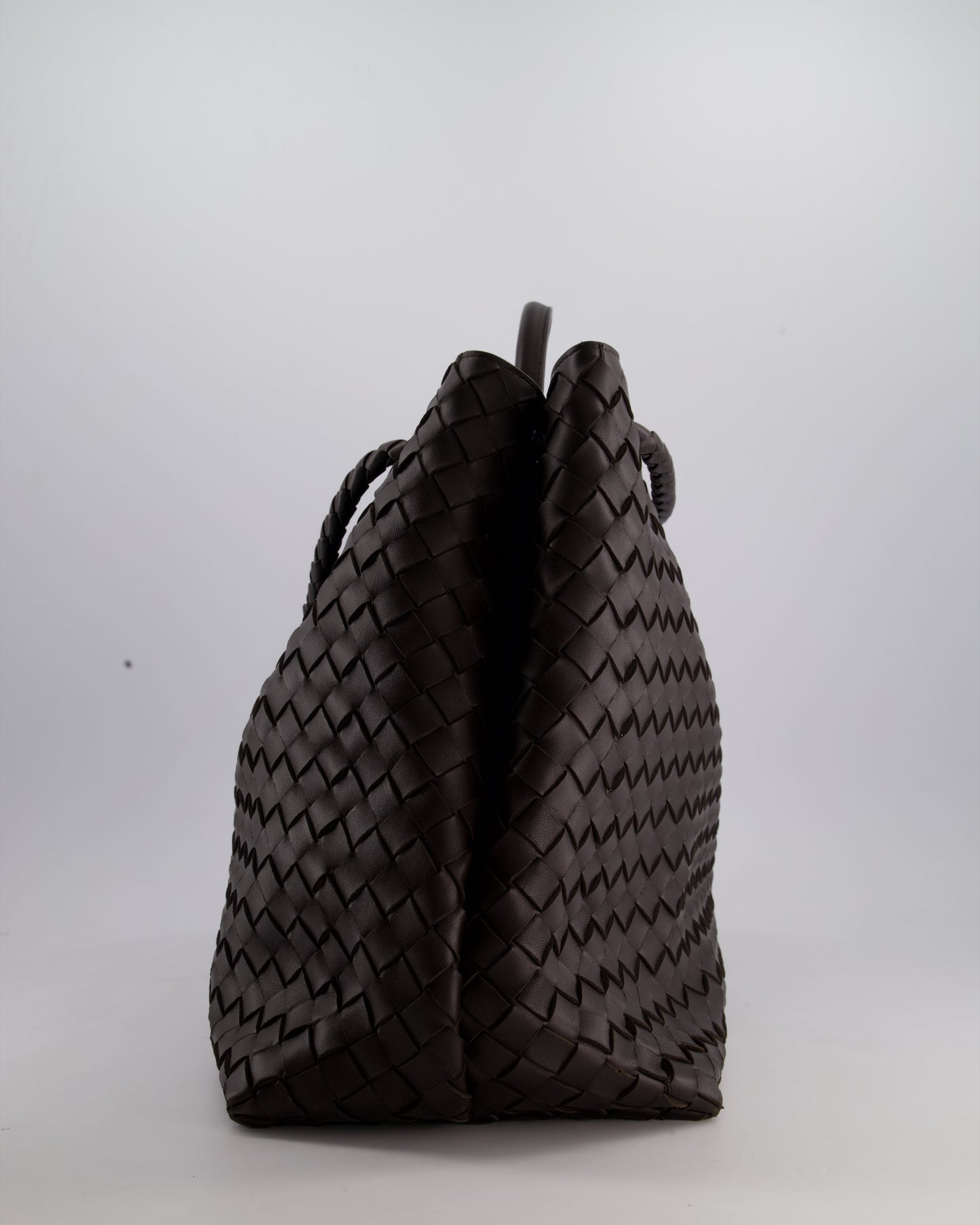 Bottega Veneta Brown Andiamo Large Intrecciato Leather Top Handle Bag with Sliding Cross-Body and Gold Knot Hardware RRP £6,090