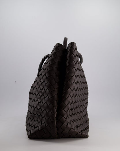 Bottega Veneta Brown Andiamo Large Intrecciato Leather Top Handle Bag with Sliding Cross-Body and Gold Knot Hardware RRP £6,090