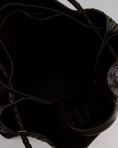 Bottega Veneta Brown Andiamo Large Intrecciato Leather Top Handle Bag with Sliding Cross-Body and Gold Knot Hardware RRP £6,090