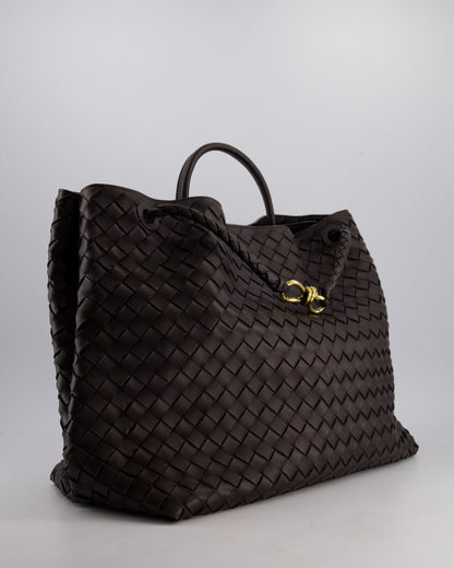 Bottega Veneta Brown Andiamo Large Intrecciato Leather Top Handle Bag with Sliding Cross-Body and Gold Knot Hardware RRP £6,090