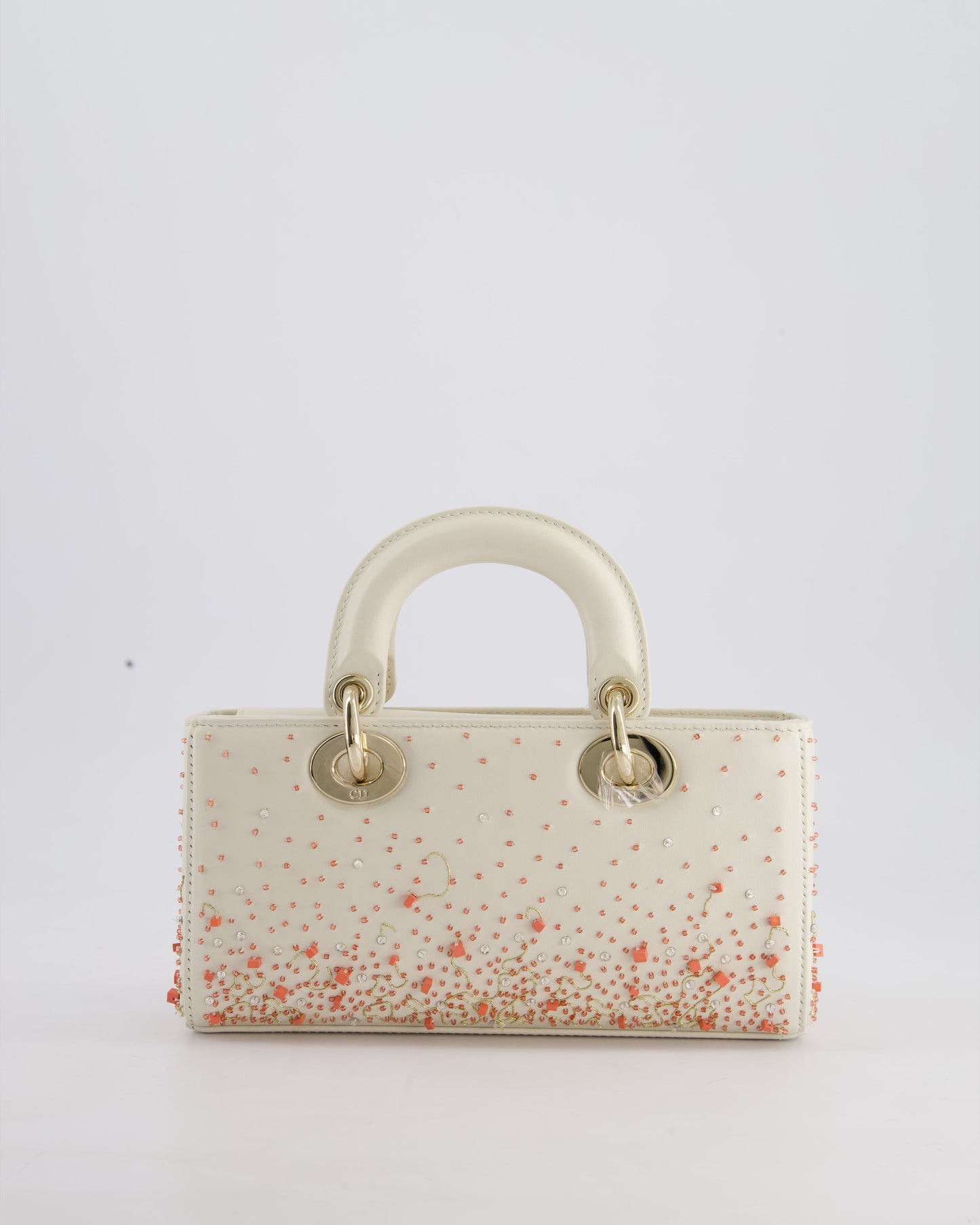 Christian Dior White Coral Embroidery Gradient Lady D-Joy Bag with Gold Hardware