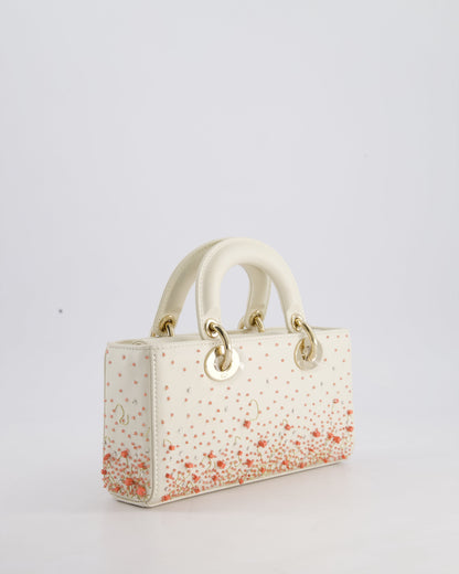 Christian Dior White Coral Embroidery Gradient Lady D-Joy Bag with Gold Hardware