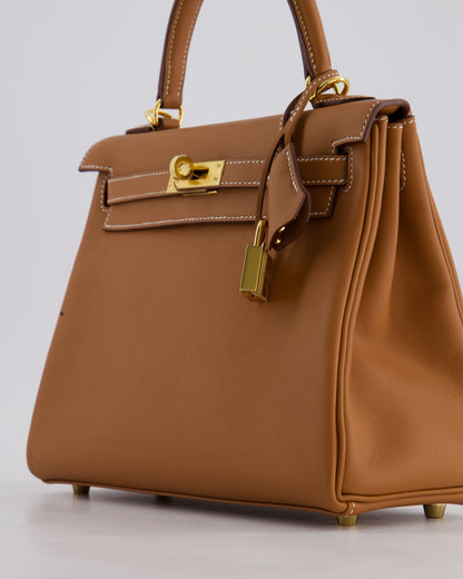 Hermès Kelly 25cm Retourne Bag in Gold Swift Leather with Gold Hardware