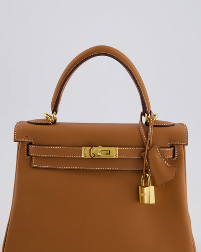 Hermès Kelly 25cm Retourne Bag in Gold Swift Leather with Gold Hardware