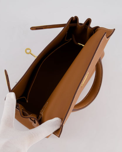 Hermès Kelly 25cm Retourne Bag in Gold Swift Leather with Gold Hardware