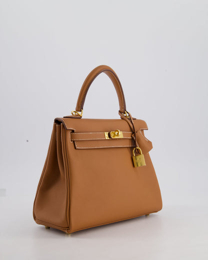 Hermès Kelly 25cm Retourne Bag in Gold Swift Leather with Gold Hardware