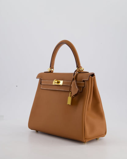 Hermès Kelly 25cm Retourne Bag in Gold Swift Leather with Gold Hardware