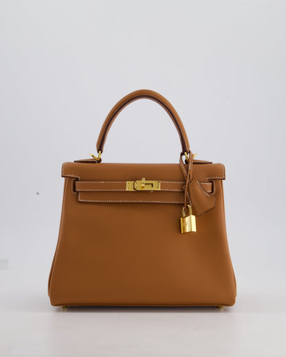 Hermès Kelly 25cm Retourne Bag in Gold Swift Leather with Gold Hardware