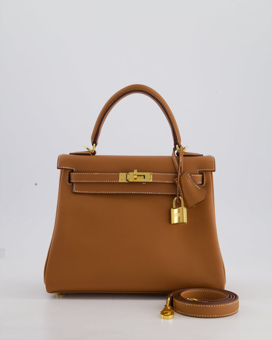 Hermès Kelly 25cm Retourne Bag in Gold Swift Leather with Gold Hardware