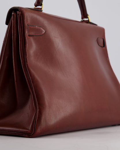 *FIRE PRICE* Hermès Vintage Kelly 32cm Bag in Rouge H Box Leather with Gold Hardware