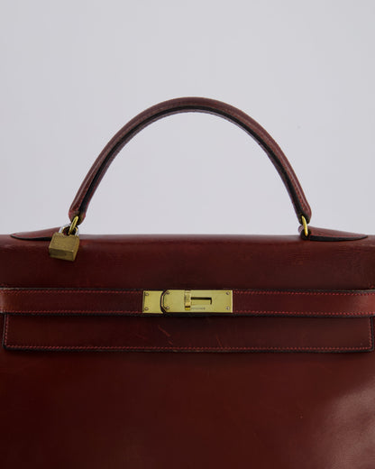 *FIRE PRICE* Hermès Vintage Kelly 32cm Bag in Rouge H Box Leather with Gold Hardware