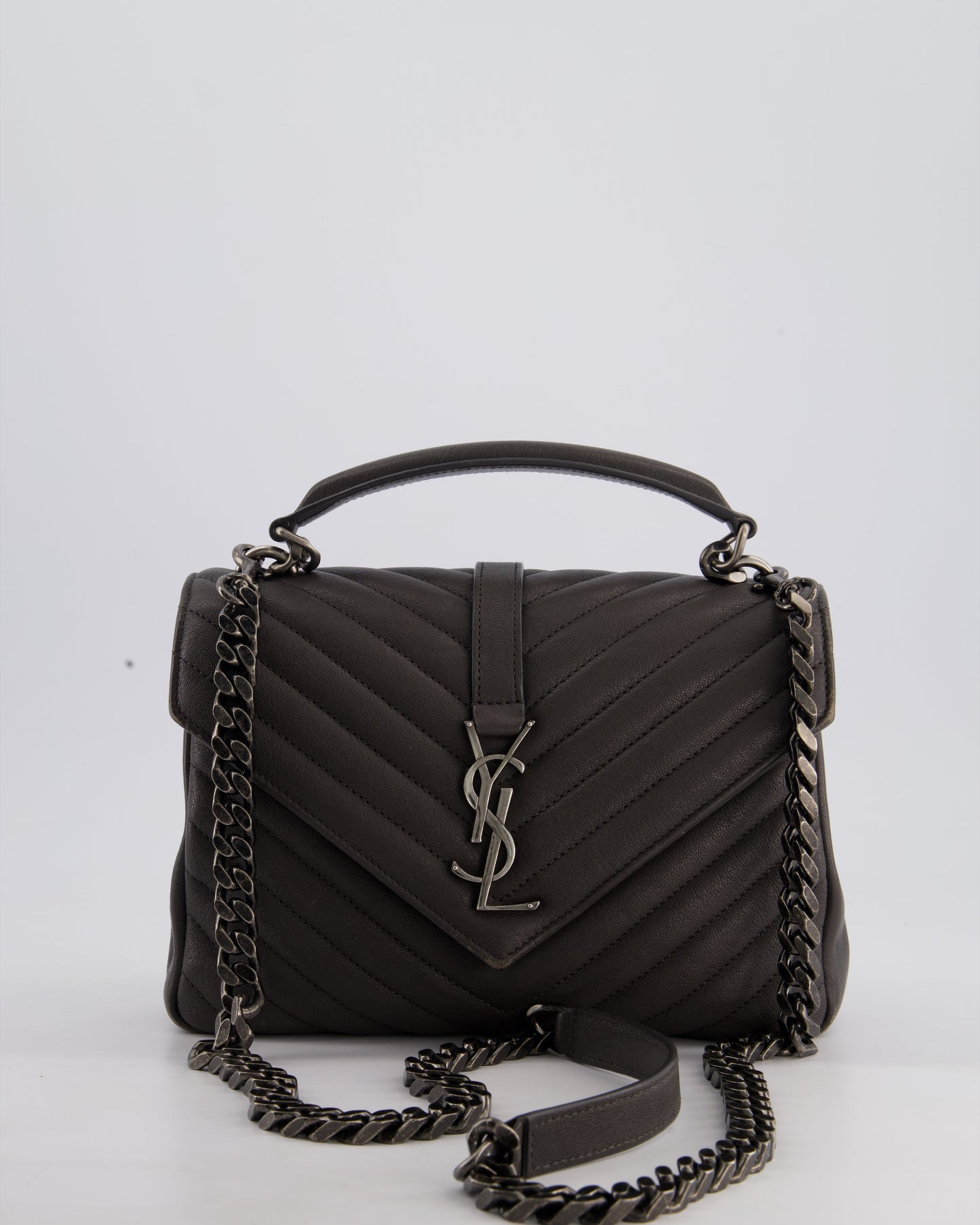 Saint Laurent Asphalt Grey Medium College Bag with Brushed Palladium Hardware