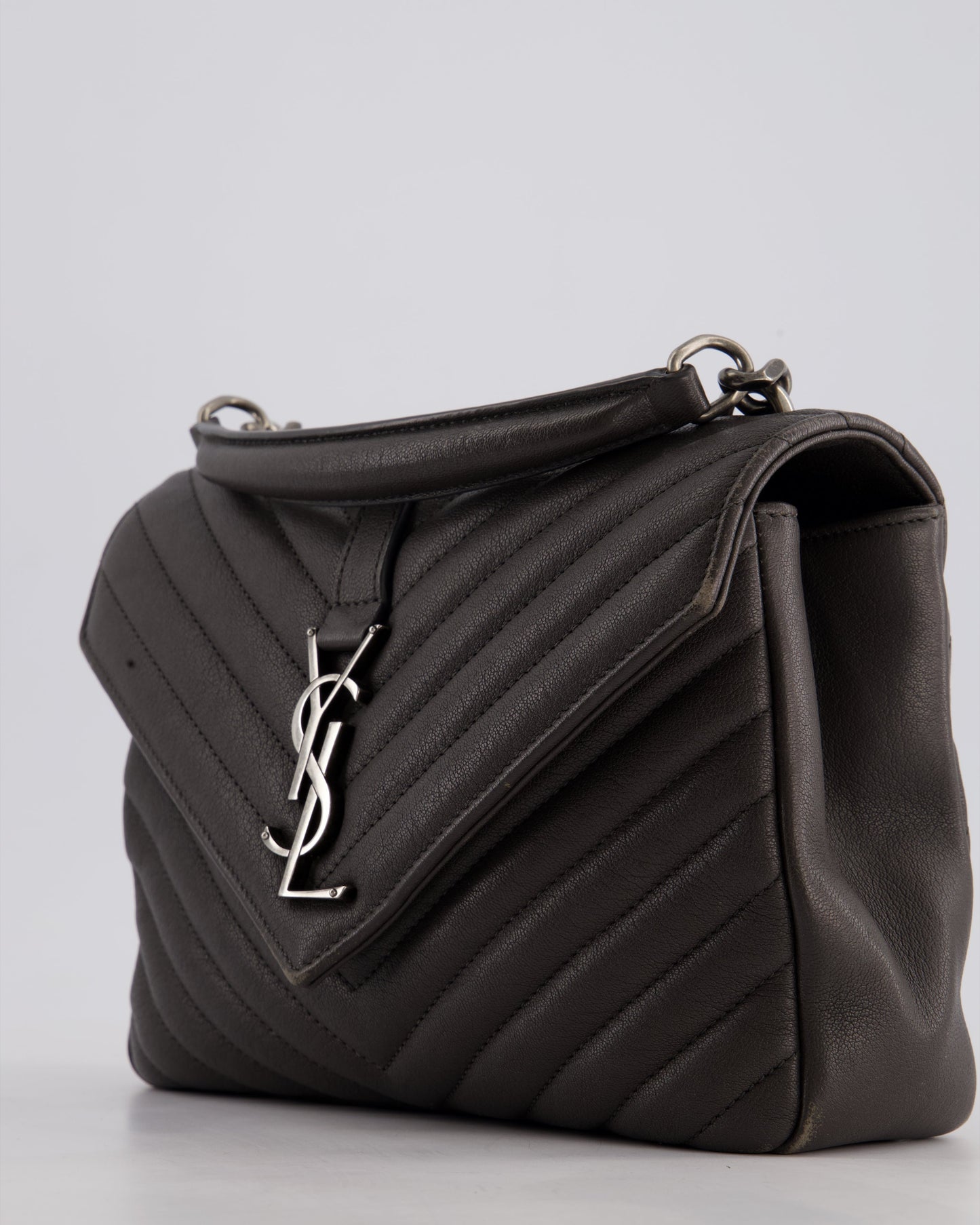 Saint Laurent Asphalt Grey Medium College Bag with Brushed Palladium Hardware
