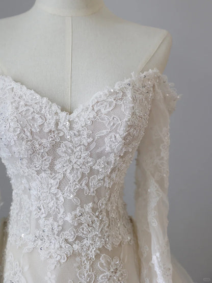 Unique White Elegant Lace Mermaid Wedding Dress P2519