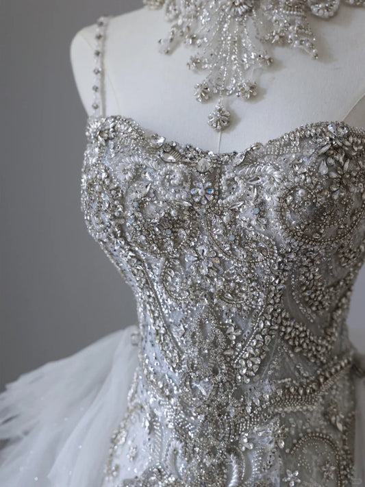 Shiny White Strapless Mermaid Luxury Wedding Dress P2520