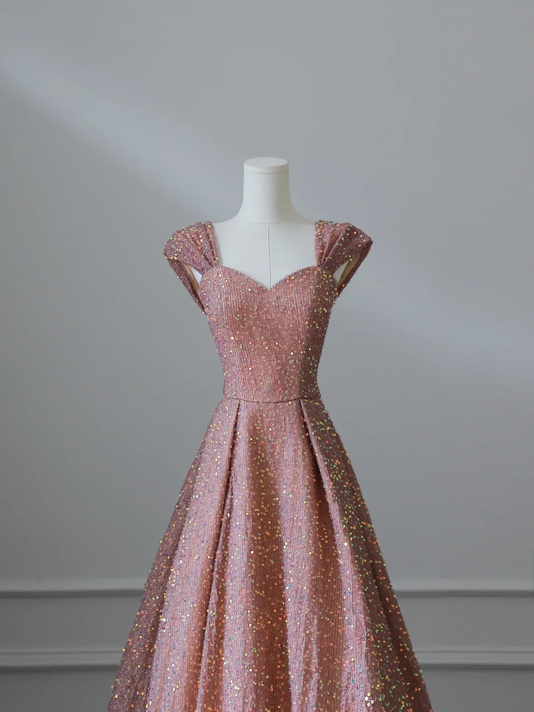 Elegant golden pink A-line wedding dress with sequins P2531