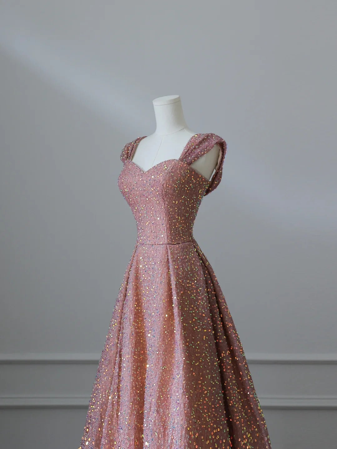 Elegant golden pink A-line wedding dress with sequins P2531