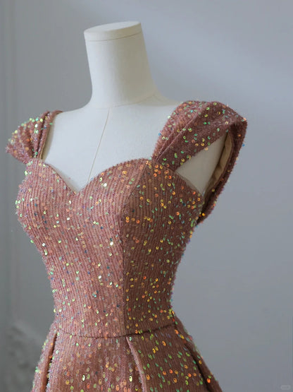 Elegant golden pink A-line wedding dress with sequins P2531