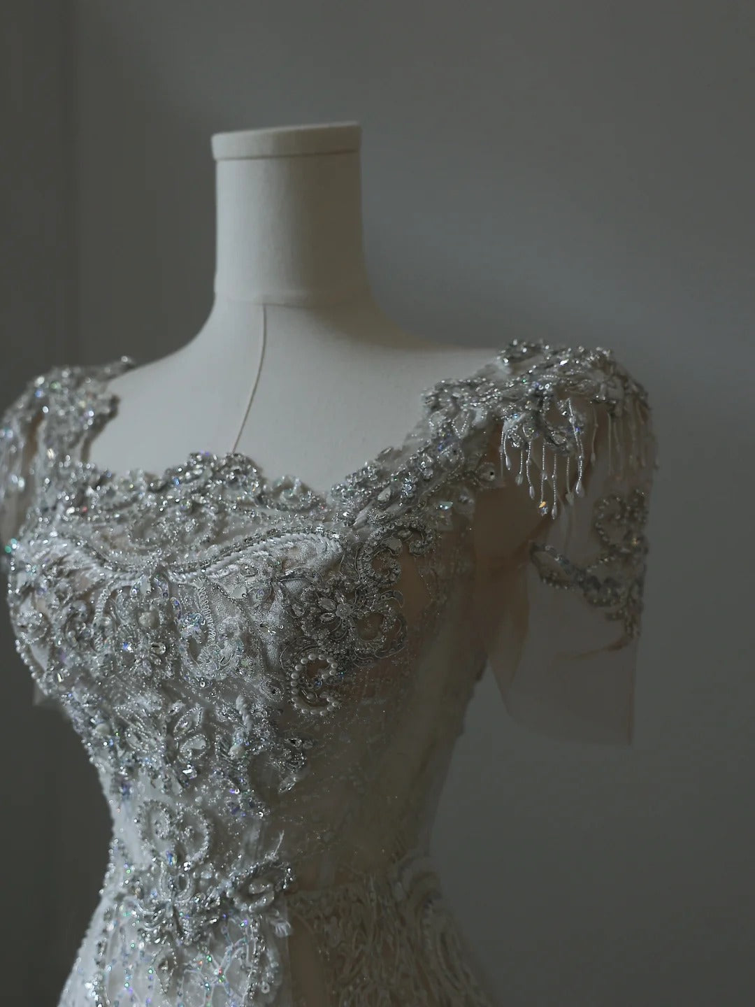 Illusion Square Neck Shiny Beaded Mermaid Lace Wedding Dress P2542