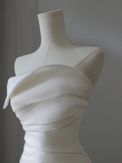 Elegant White Strapless Satin Mermaid Simple Wedding Dress P2543