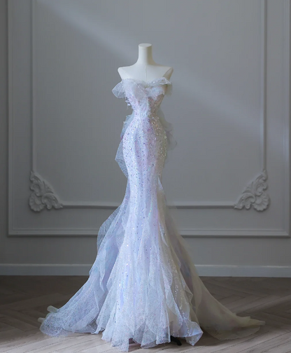 Dreamy Lilac Mermaid Tulle Sequin Prom Dress P2550