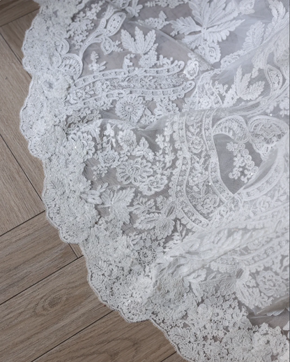 Elegant White Lace Long Sleeve Off-Shoulder A-Line Wedding Dress P2551