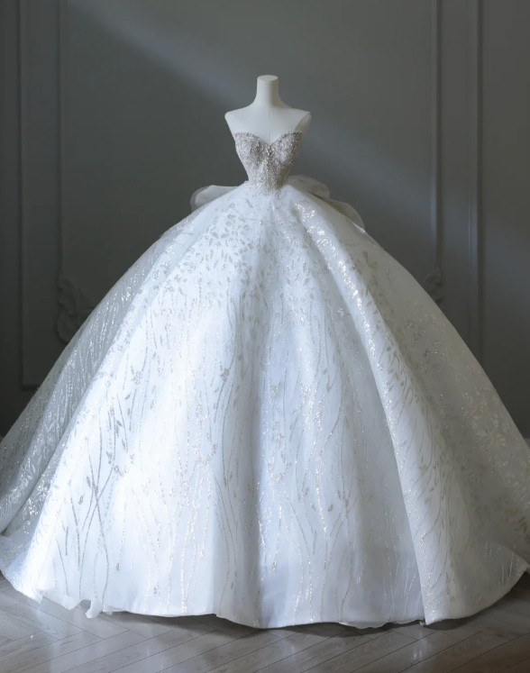 Dreamy Princess Strapless Rhinestone Back Strap Floor-Length Wedding Dress P2558