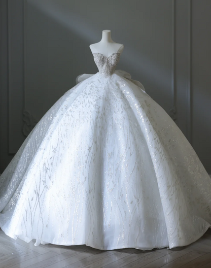 Dreamy Princess Strapless Rhinestone Back Strap Floor-Length Wedding Dress P2558