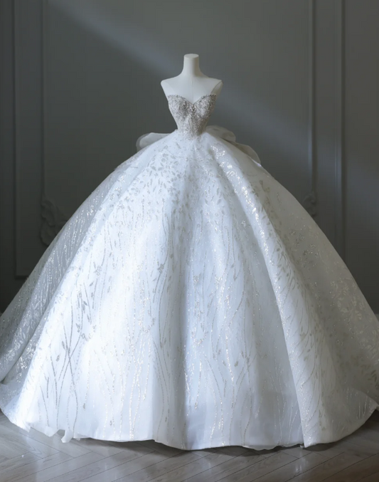 Dreamy Princess Strapless Rhinestone Back Strap Floor-Length Wedding Dress P2558