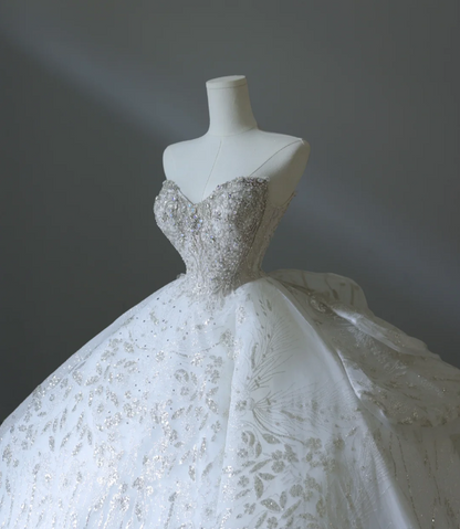 Dreamy Princess Strapless Rhinestone Back Strap Floor-Length Wedding Dress P2558