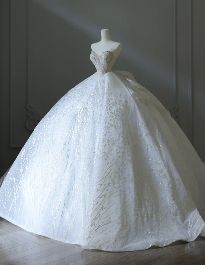 Dreamy Princess Strapless Rhinestone Back Strap Floor-Length Wedding Dress P2558