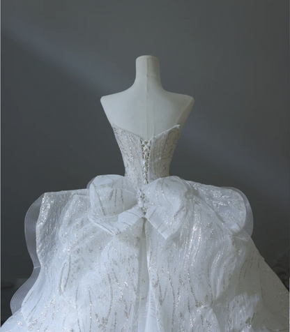 Dreamy Princess Strapless Rhinestone Back Strap Floor-Length Wedding Dress P2558