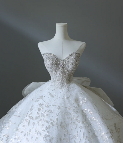 Dreamy Princess Strapless Rhinestone Back Strap Floor-Length Wedding Dress P2558