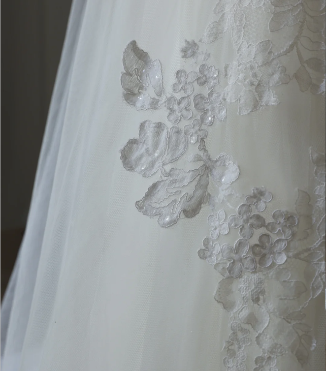 Elegant White Strapless Lace Tulle A-Line Wedding Dress P2563