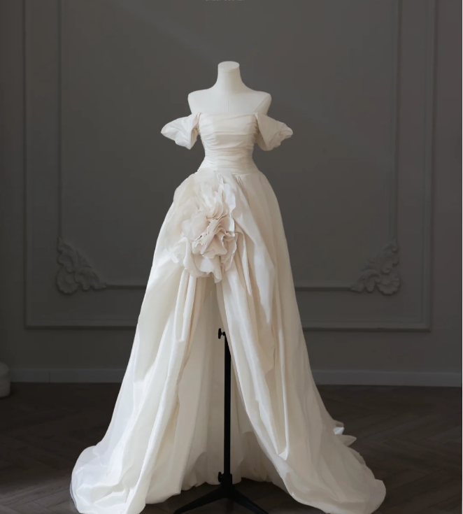 Chic 3D Rose Off-shoulder Slit Floor-length Wedding Dress P2594