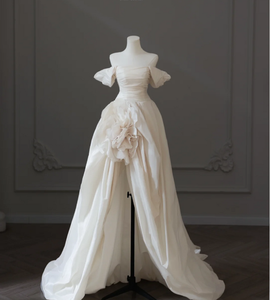 Chic 3D Rose Off-shoulder Slit Floor-length Wedding Dress P2594