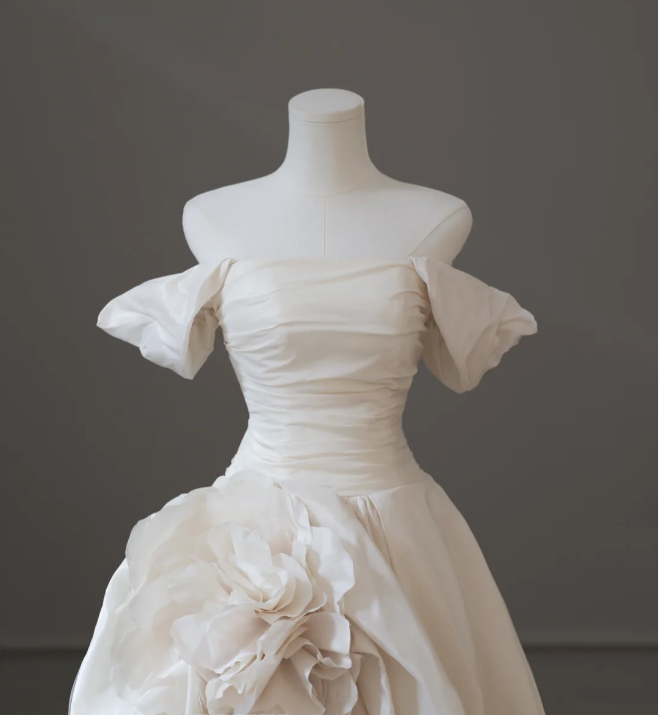 Chic 3D Rose Off-shoulder Slit Floor-length Wedding Dress P2594