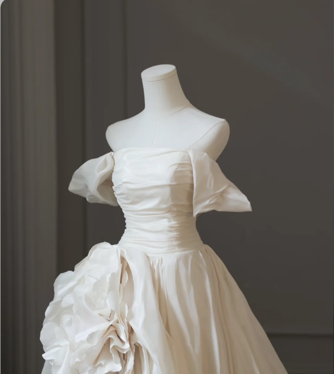 Chic 3D Rose Off-shoulder Slit Floor-length Wedding Dress P2594