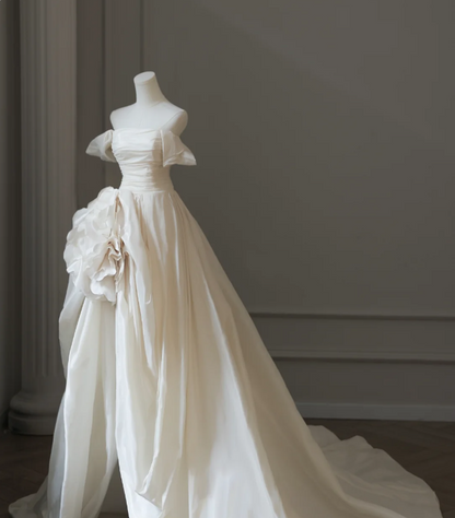 Chic 3D Rose Off-shoulder Slit Floor-length Wedding Dress P2594