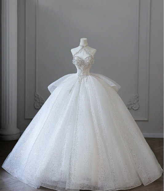 Dreamy Princess Sweet Butterfly on the Chest Shiny Tulle A-line Wedding Dress P2602