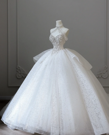 Dreamy Princess Sweet Butterfly on the Chest Shiny Tulle A-line Wedding Dress P2602