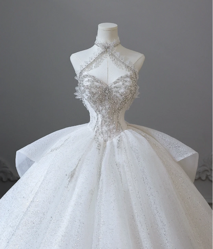 Dreamy Princess Sweet Butterfly on the Chest Shiny Tulle A-line Wedding Dress P2602