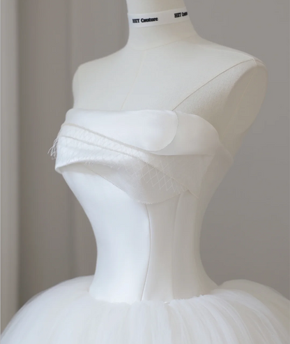 Elegant White Strapless Bowknot Tulle A-Line Floor-Length Wedding Dress P2611