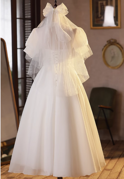 Sweet White Short Sleeve Puffy Tulle A-Line Wedding Dress P2631