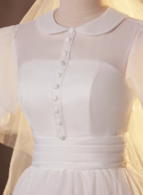 Sweet White Short Sleeve Puffy Tulle A-Line Wedding Dress P2631
