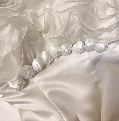 Vintage Strapless Satin 3D Flower Floor-Length Wedding Dress P2656