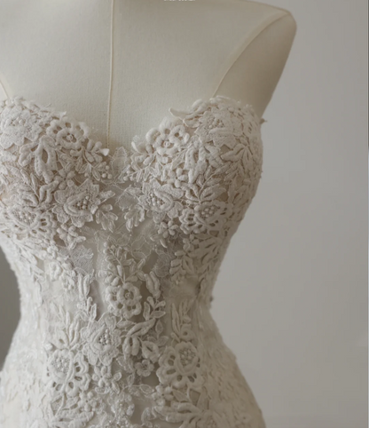 French Lace Strapless White Mermaid Wedding Dress P2567