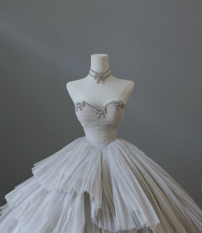 Glittering Galaxy Sweetheart Neck Layered Tulle A-Line Floor-Length Wedding Dress P2570